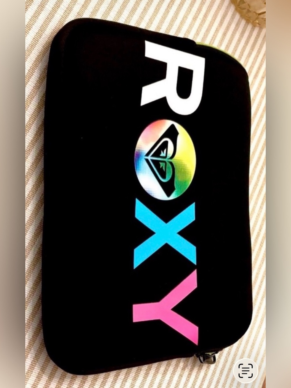 ROXY Black IPad Sleeve with Multicolor Logo